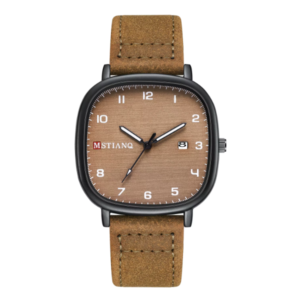 Montre-bracelet en cuir à quartz pour hommes