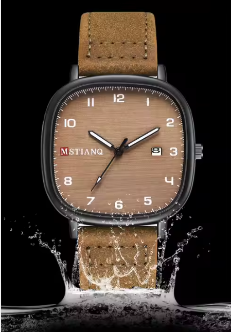Montre-bracelet en cuir à quartz pour hommes