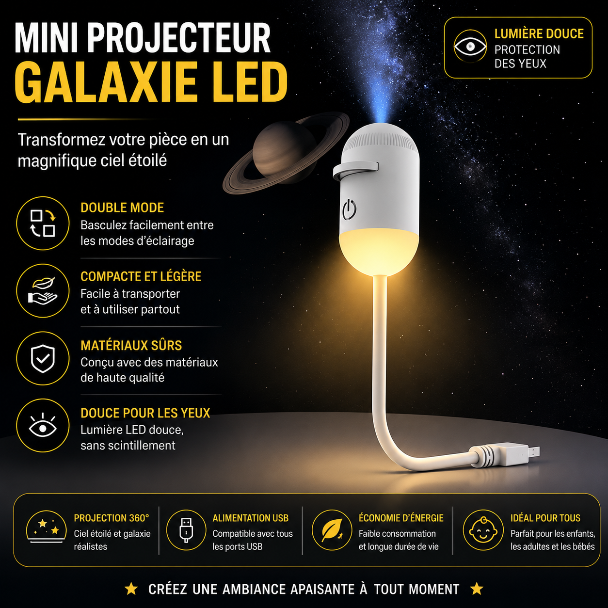 🌌 Lampe Projecteur Galaxie LED USB