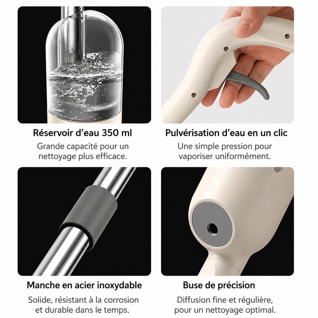 Serpillière Pulvérisatrice 360° avec Réservoir Intégré