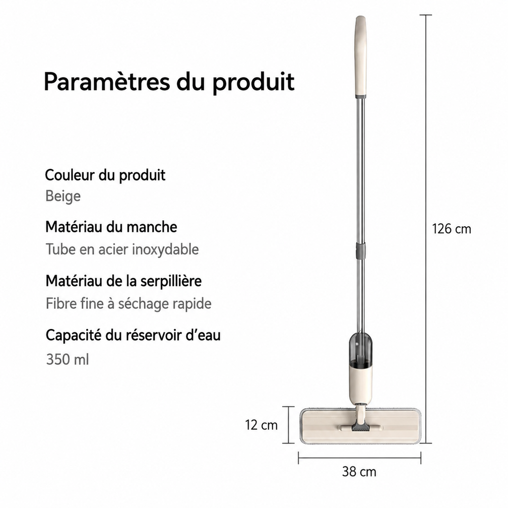 Serpillière Pulvérisatrice 360° avec Réservoir Intégré
