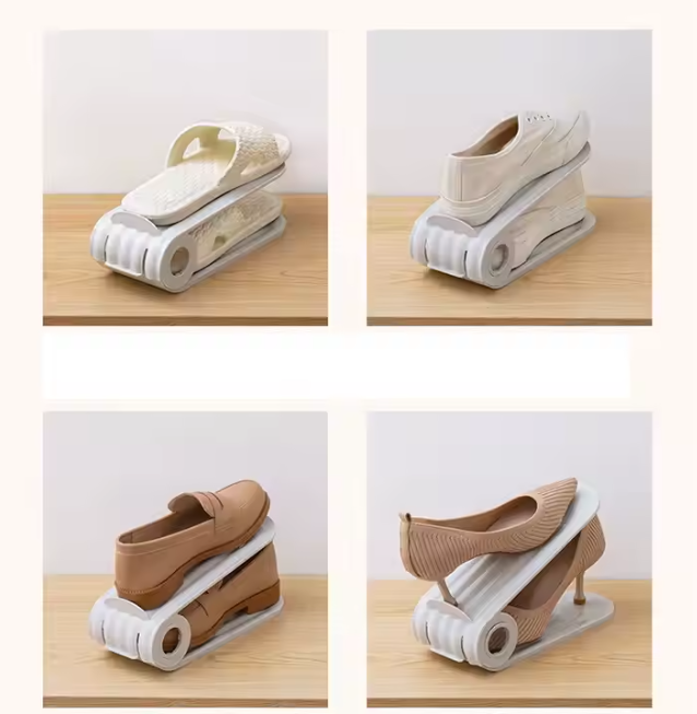 Organiseur de chaussures à double couche réglable en plastique pour économiser de l'espace