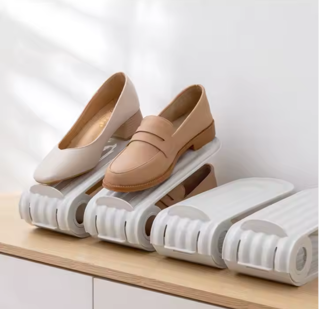 Organiseur de chaussures à double couche réglable en plastique pour économiser de l'espace