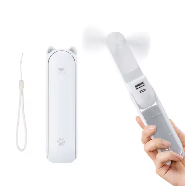 Ventilateur portatif électrique pliable et rechargeable par USB, batterie externe 2000 mAh