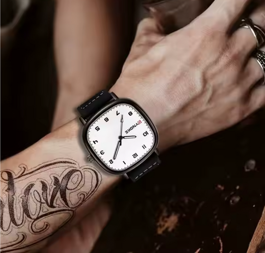 Montre-bracelet en cuir à quartz pour hommes