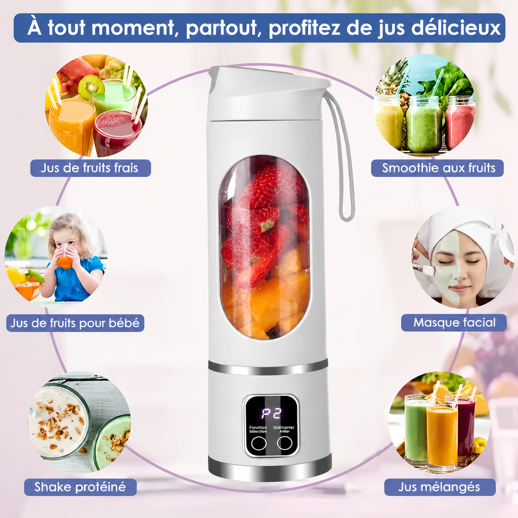 🍹 Mini Mixeur Portable Rechargeable USB – Préparez Vos Jus Frais Où Que Vous Soyez !