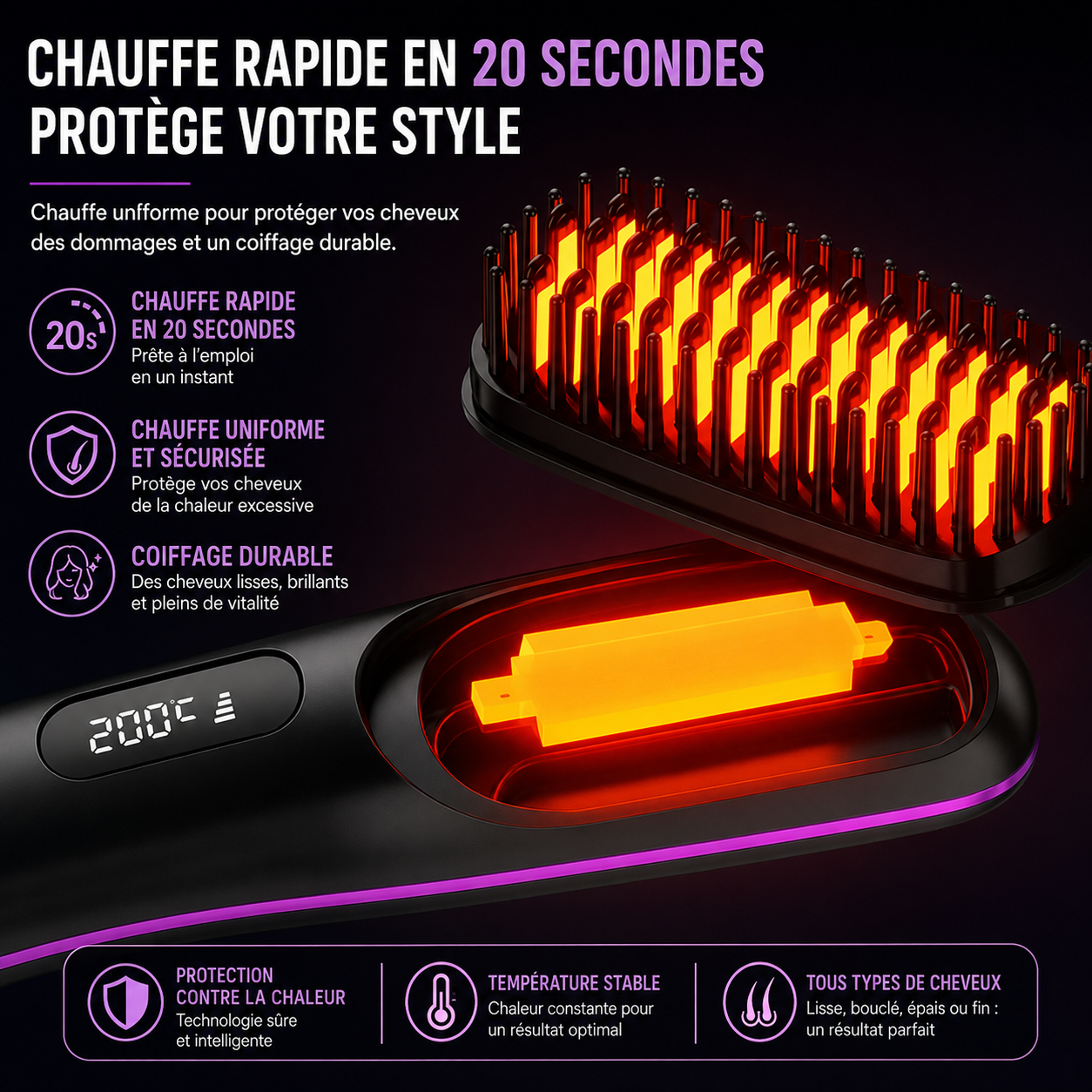 ✨ Brosse Lissante Sans Fil Rechargeable USB – Des Cheveux Lisses Où Que Vous Soyez