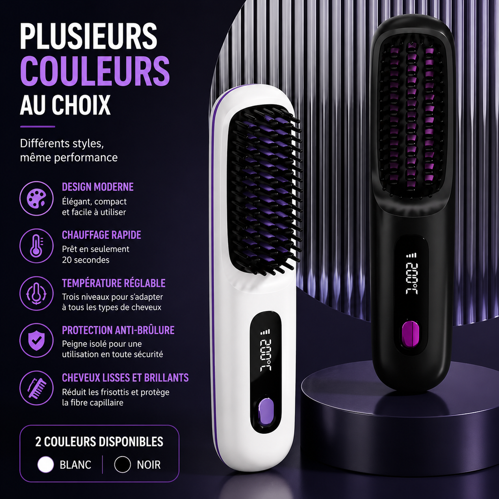 ✨ Brosse Lissante Sans Fil Rechargeable USB – Des Cheveux Lisses Où Que Vous Soyez