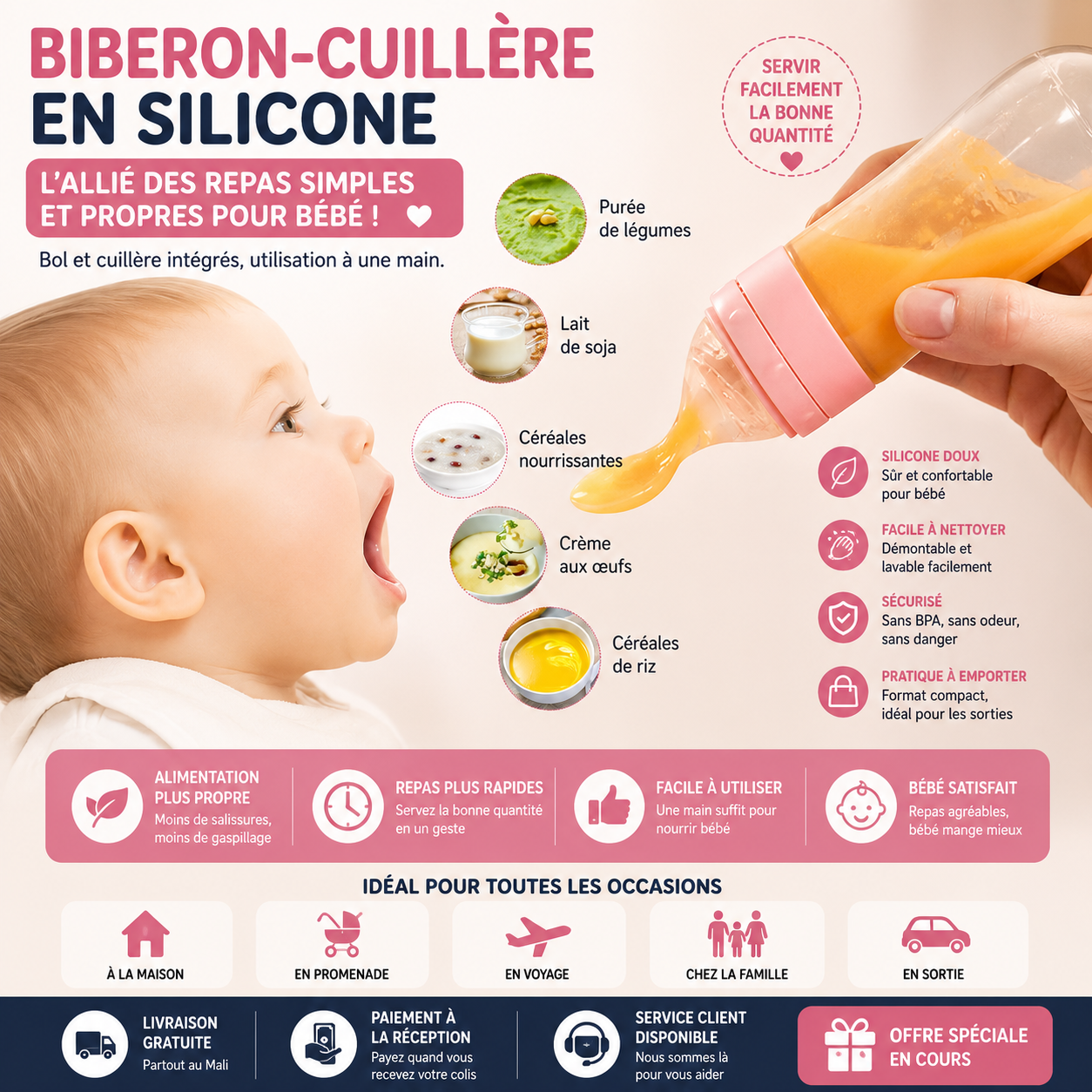 🍼 Biberon-Cuillère en Silicone – Des Repas Plus Simples Pour Bébé et Plus Pratiques Pour Vous