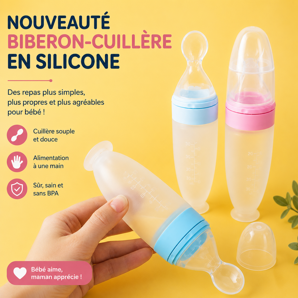 🍼 Biberon-Cuillère en Silicone – Des Repas Plus Simples Pour Bébé et Plus Pratiques Pour Vous