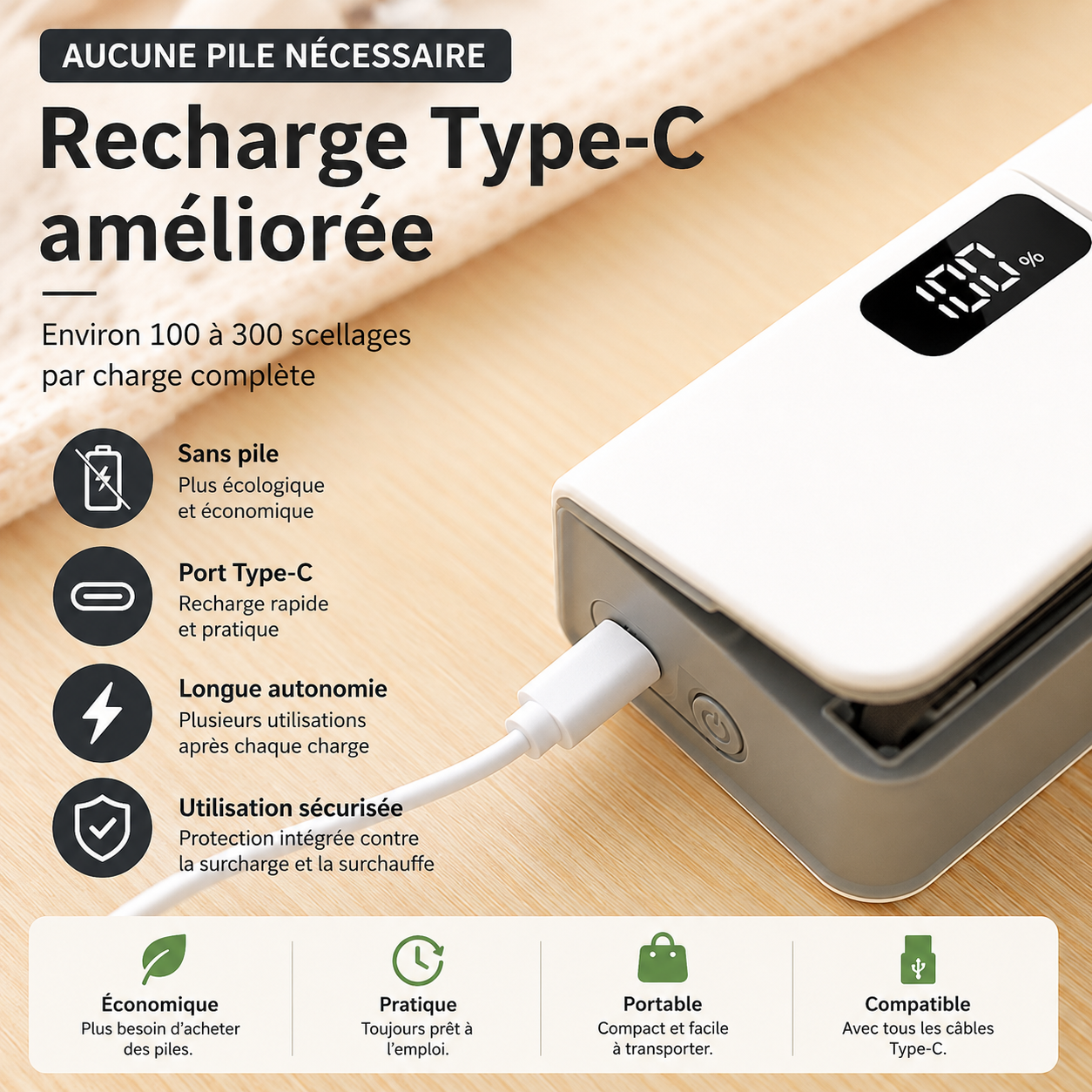 Mini-Scelleuse Thermique Rechargeable pour Sacs Alimentaires