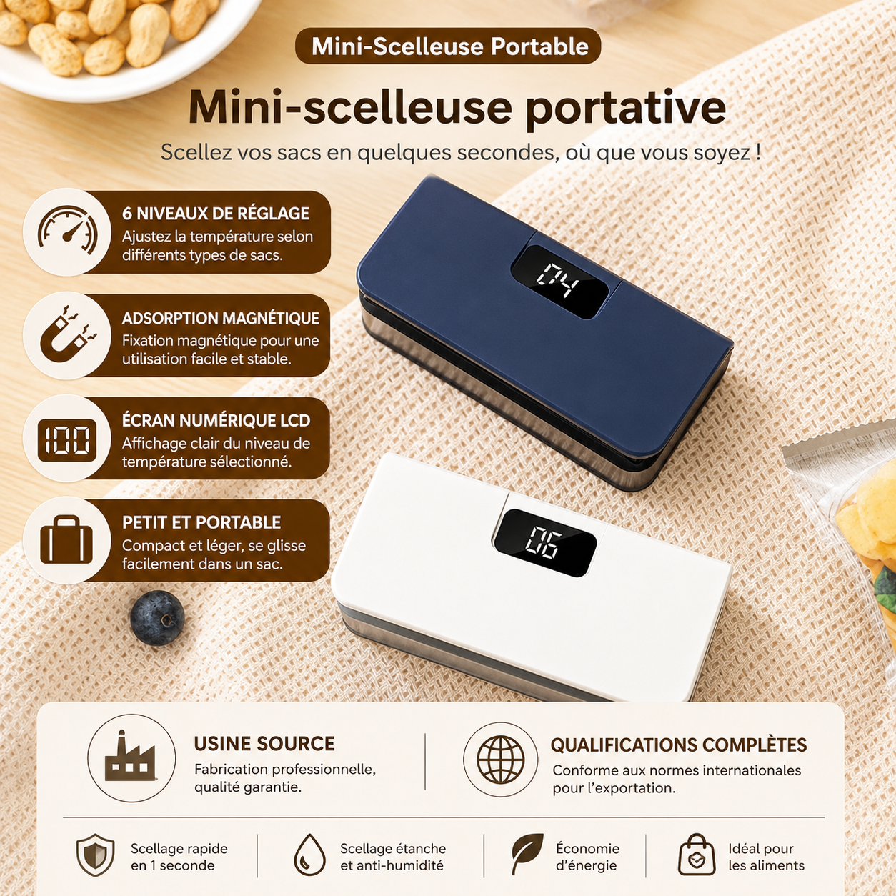 Mini-Scelleuse Thermique Rechargeable pour Sacs Alimentaires