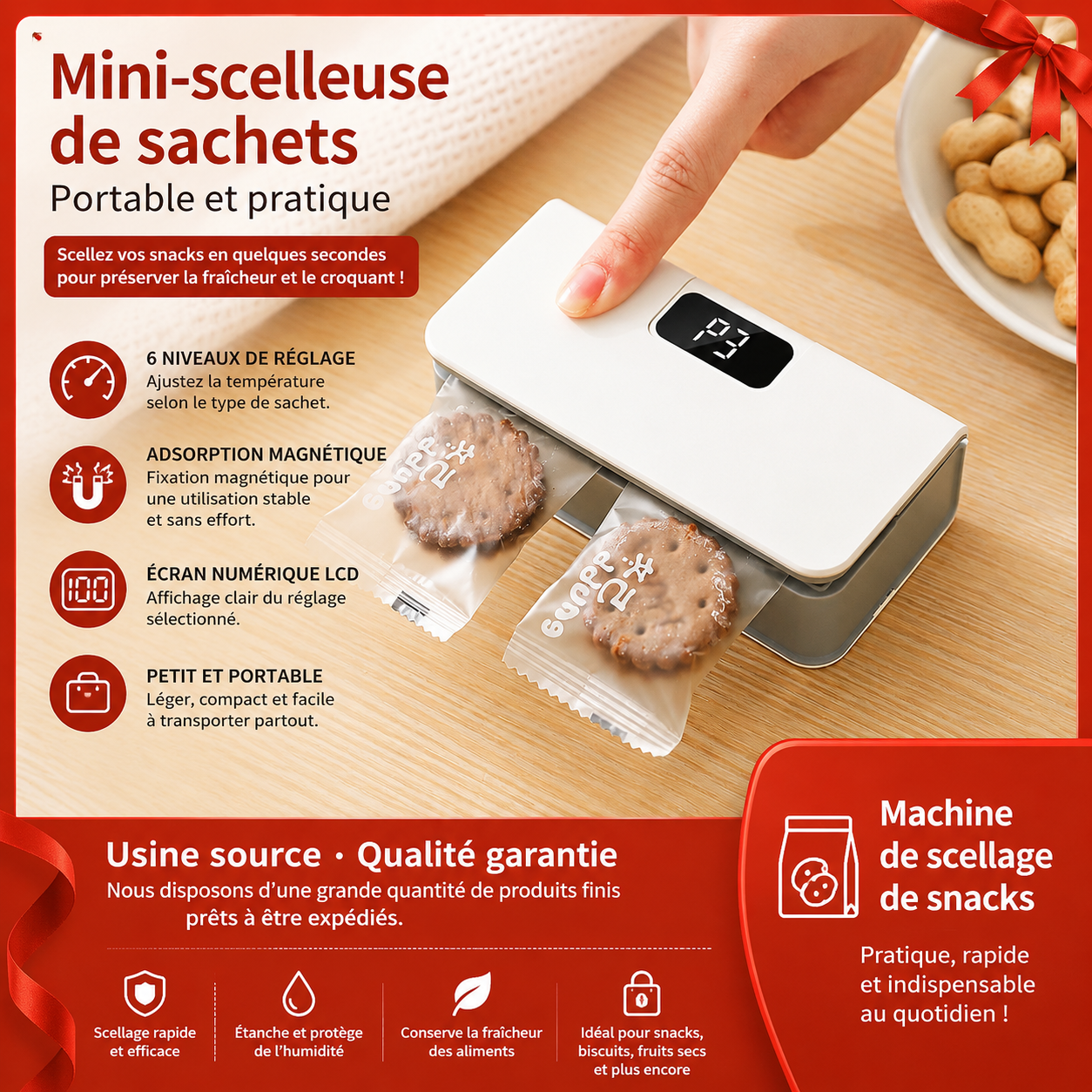 Mini-Scelleuse Thermique Rechargeable pour Sacs Alimentaires
