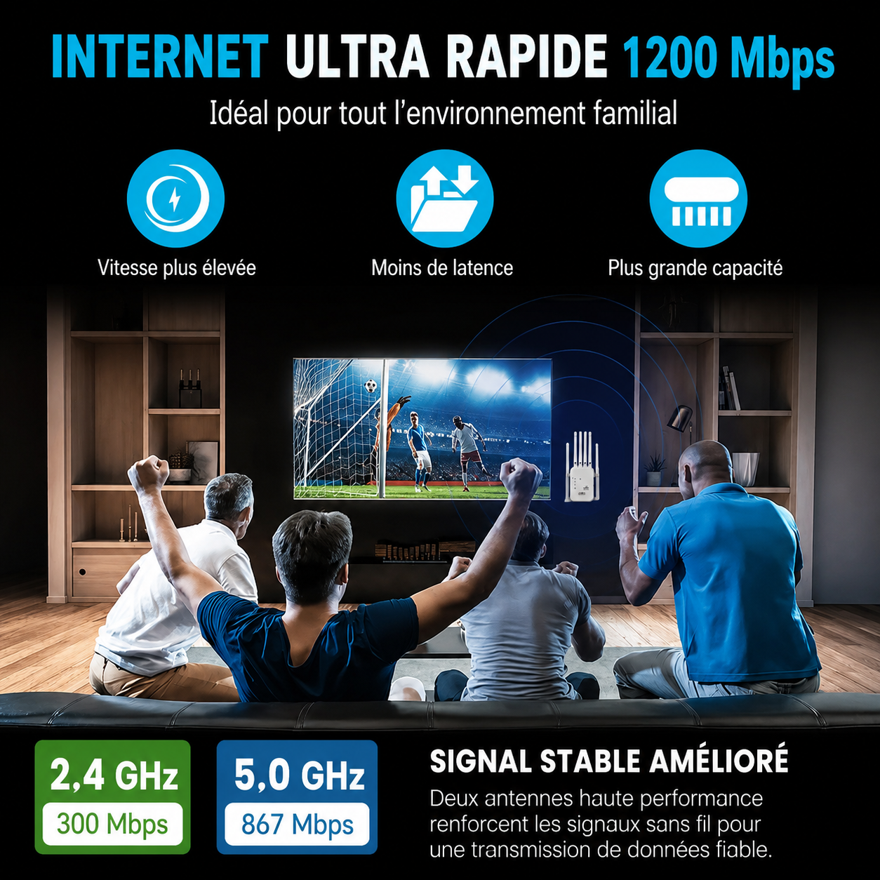 WiFiBoost Pro 1200M – Répéteur Wi-Fi Haute Portée