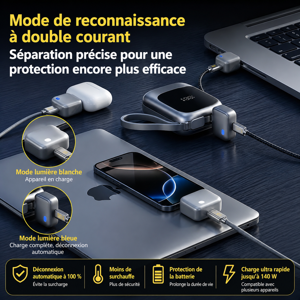 ⚡ Chargeur Intelligent Auto-Coupure 140W – Protégez Vos Appareils Automatiquement