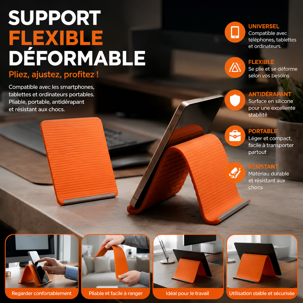 Support Téléphone Pliable FlexStand™ – Compact, Stable et Ultra Pratique