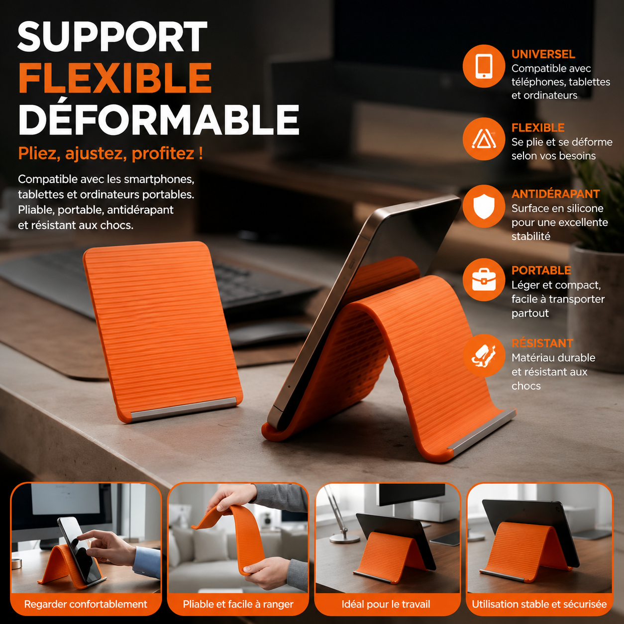 Support Téléphone Pliable FlexStand™ – Compact, Stable et Ultra Pratique
