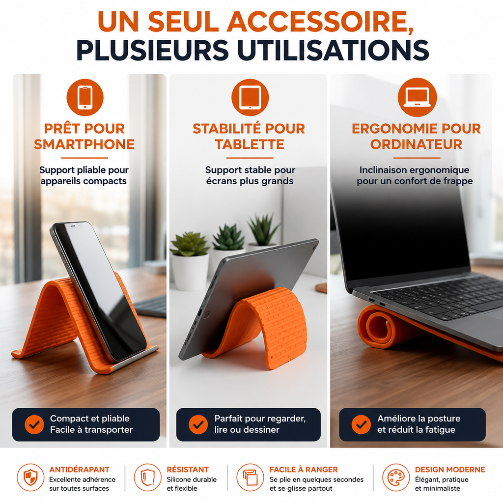 Support Téléphone Pliable FlexStand™ – Compact, Stable et Ultra Pratique