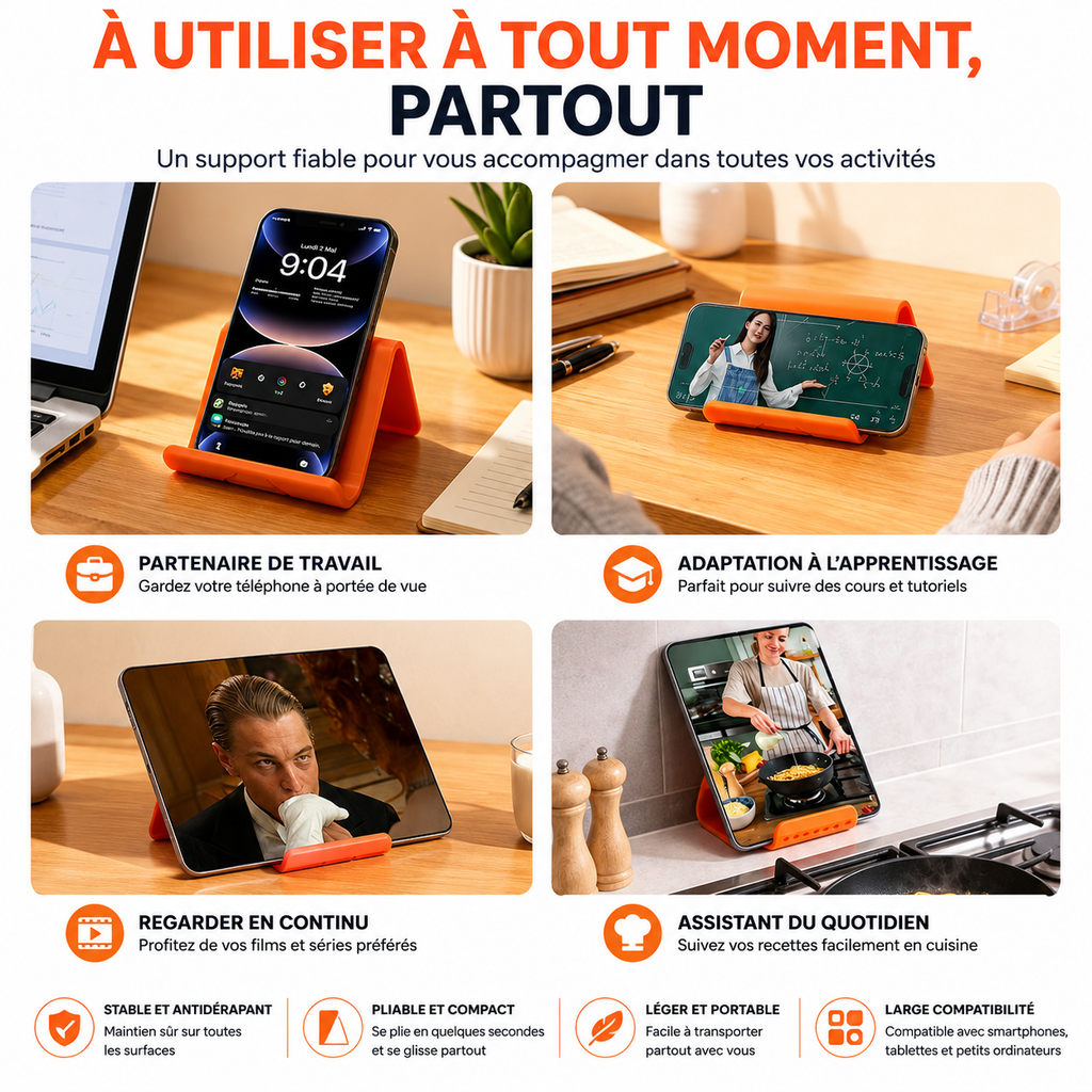 Support Téléphone Pliable FlexStand™ – Compact, Stable et Ultra Pratique
