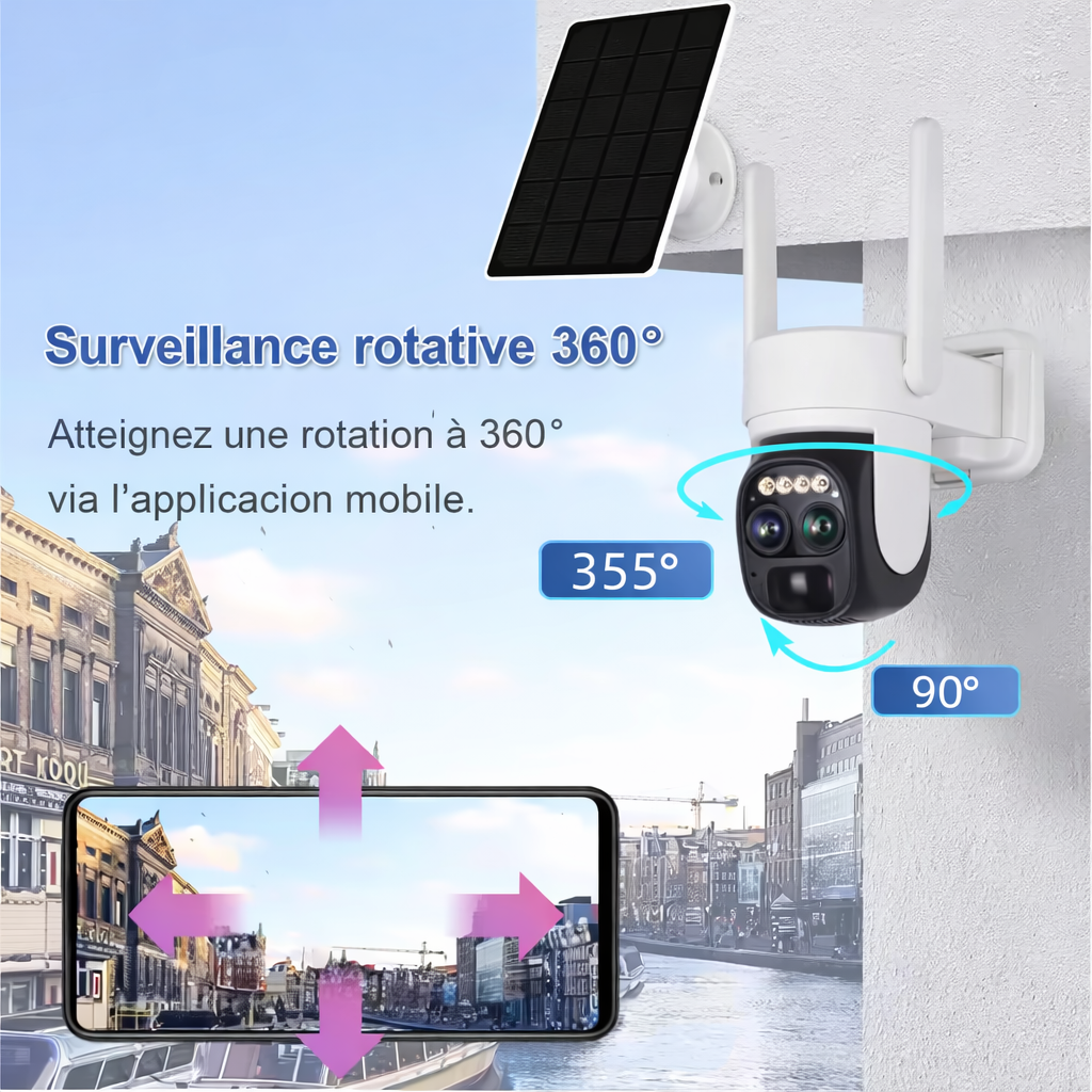 Caméra solaire de sécurité Objectif unique Zoom 10x Détection de mouvement Alarme