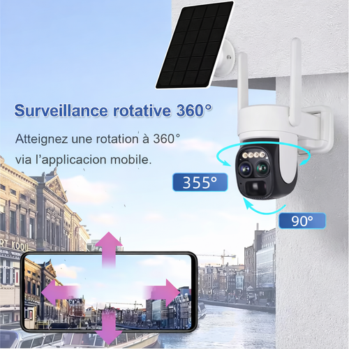 Caméra solaire de sécurité Objectif unique Zoom 10x Détection de mouvement Alarme