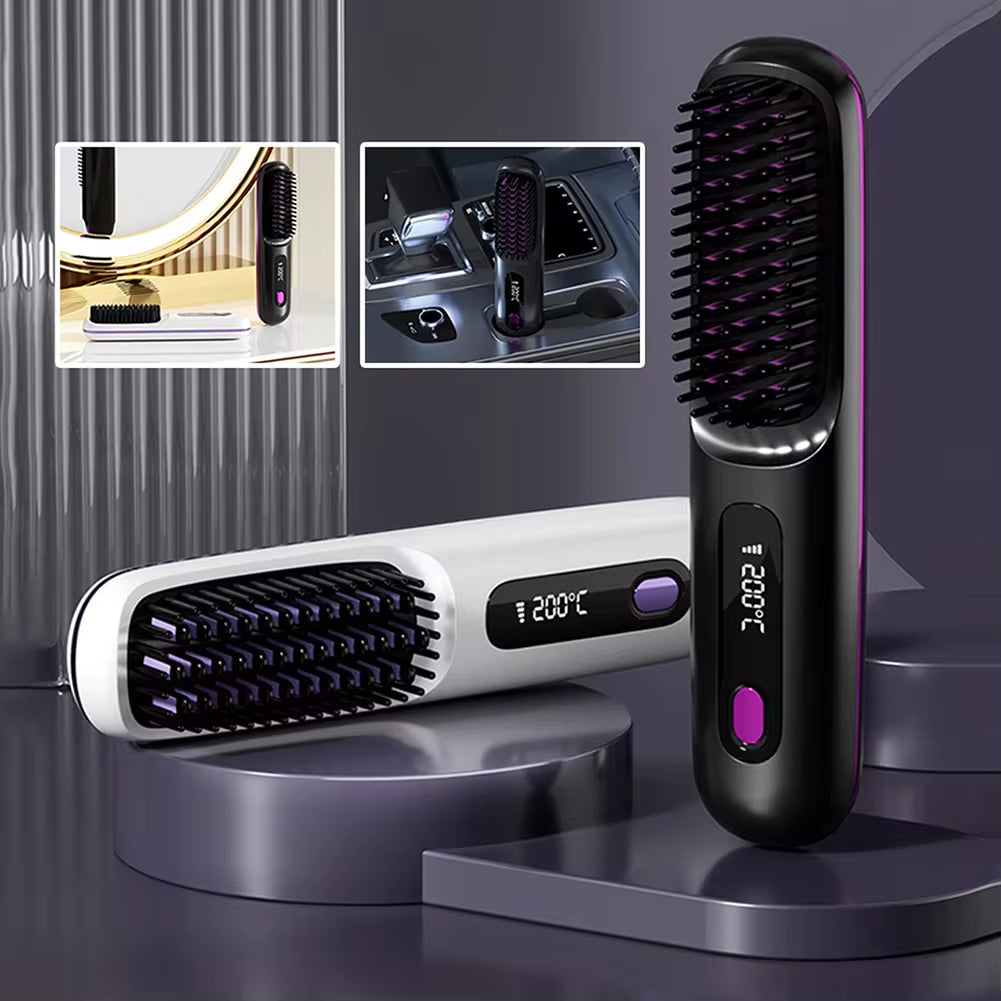 ✨ Brosse Lissante Sans Fil Rechargeable USB – Des Cheveux Lisses Où Que Vous Soyez