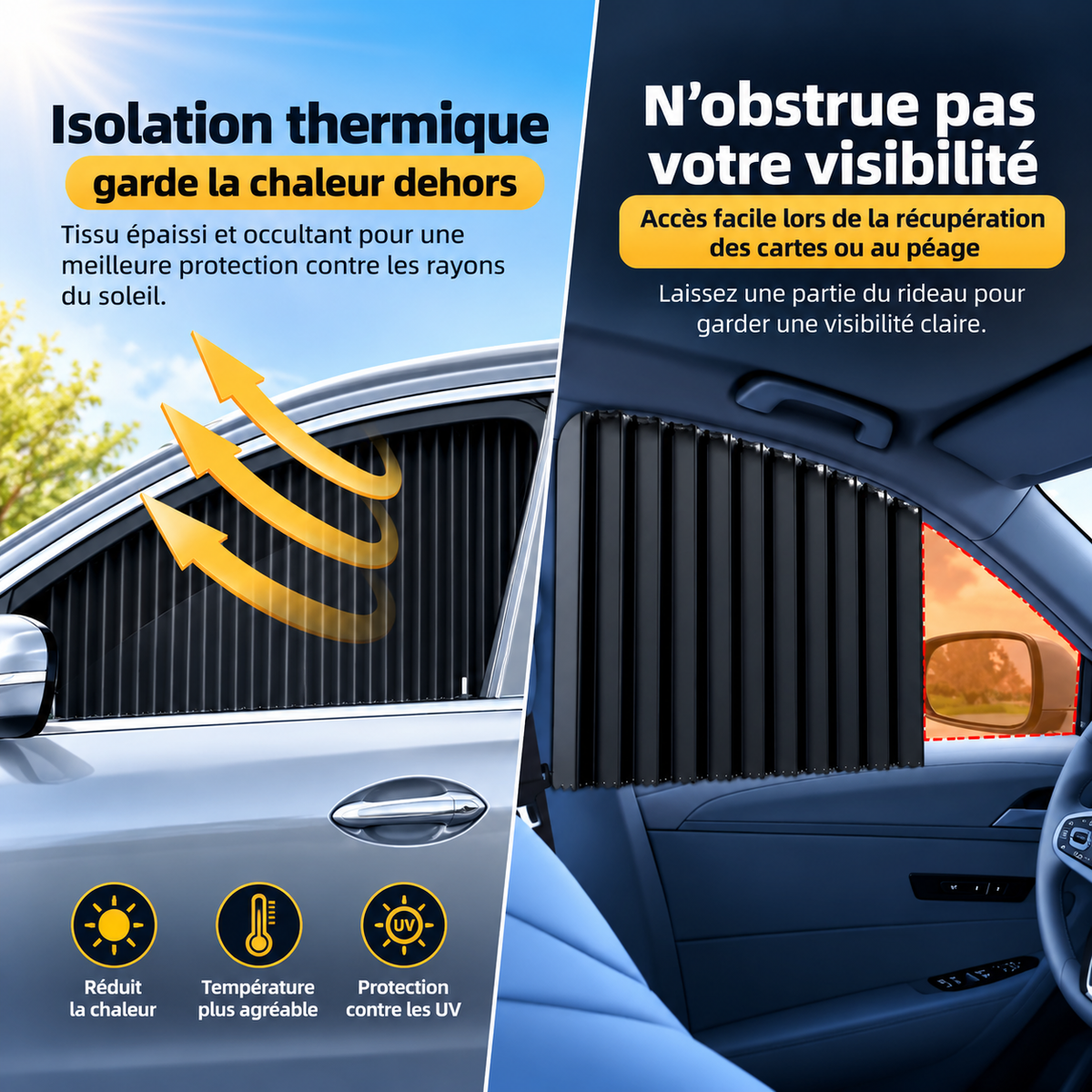 Pack de 4 Rideaux Pare-Soleil Magnétiques pour Voiture 🚗