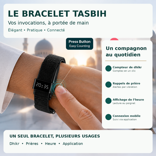 Bracelet Intelligent Tasbih – Compteur de Dhikr & Rappel des Prières